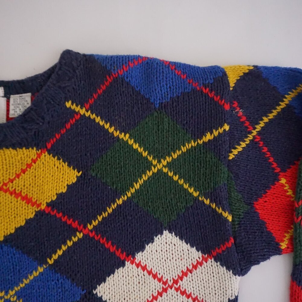 Field Gear Navy Multicolor Argyle Knit Preppy Cotton Blend Collegiate Sweater M - Picture 9 of 11